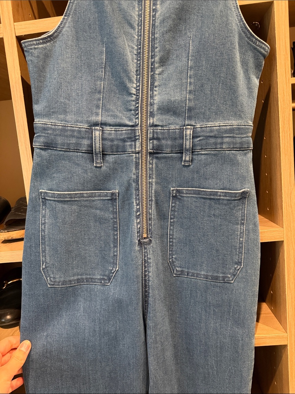 WeWoreWhat Sleeveless Zip-Front Denim Jumpsuit in Medium Blue - Picture 3 of 8